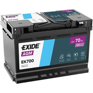 Exide EK700 AGM Starter-Batterie Start-Stop 12V 70Ah 760A