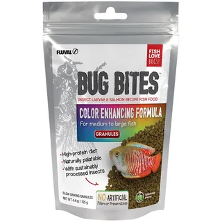 Fluval Bug Bites Fischfutter, mit Insektenlarven, farbverstärkendes Futter, langsam sinkendes Granulat, 1,4-2mm, 125g