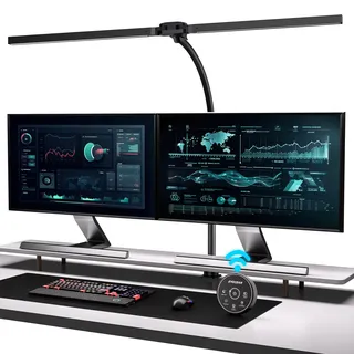 EYOCEAN Schreibtischlampe, Doppelkopf Schreibtischlampe Klemmbar, 24W 80cm Tageslichtlampe Schreibtisch mit Fernbedienung, Dimmbare Monitor Lampe, Büro Tischlampe, Augenschutz Bildschirmlampe