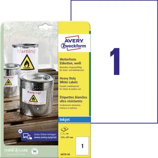 Avery Zweckform wetterfeste Folienetiketten J4775-10 weiß 210,0 x 297,0 mm, 10 Blatt