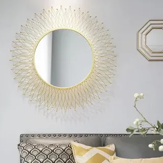 SYLUOQP Dekorative Wandspiegel Sonne Unikat aus Glas, Metallrahmen Gold, Runder Sonnenspiegel, Moderner Dekospiegel, Design Hängespiegel, Wandbehang Flurspiegel Schminkspiegel Spiegel,80cm
