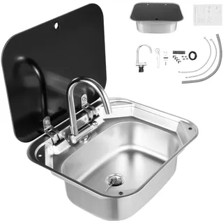 Gojoy RV Camping Spüle Bausatz, RV Wohnmobil Spülbecken Edelstahl mit Wasserhahn Spülbecken für Kompatibel RV Camper Wohnmobil,