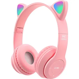 Kopfhörer Bluetooth Katzenohr 5.0 Kabellose Stereo Over-Ear Katze Kinderkopfhörer LED RGB Licht für Mädchen Kinder Smartphone Laptop Tablet PC ... - Rosa