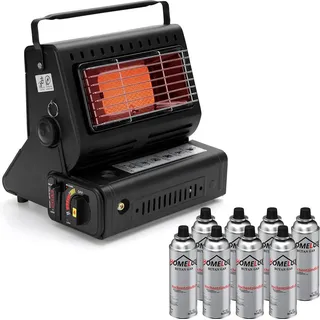 Homelux 2-in-1 Tragbare Gasheizung 1,3KW Camping Heizung mit 8 Gaskartuschen, Gasheizung für innenräume, Outdoor & Camping geeignet