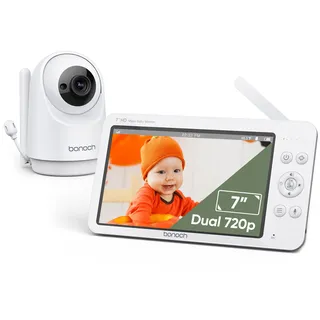 bonoch 7 Zoll Babyphone mit Kamera, 720P HD 6000mAh Akku Video Babyphon, Nachtsicht,beidseitige Audiofunktion, Remote-PTZ, VOX-Modus, Temperatursensor, 8 Schlaflieder