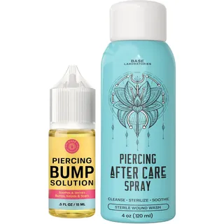 Base Labs Piercing Aftercare Kit | Keloidöl (15ml) plus Piercing-Nachpflegespray (120ml) | Piercing-Pflegeset | Entfernung von Keloidbeulen | Kochsalzlösung für Piercings | Cleanse & Soothe Piercings