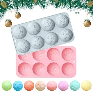 JAMSSOW 2 Stück Silikonform Kugel,Silikonform Halbkugel Backform Weihnachts,Silikonform Kugel Schokolade mit 8 Löchern für Schokolade, Kuchen, Gelee, Kuppel-Mousse, Selbermachen(Ø 5 cm)