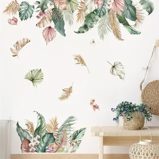 decalmile Wandsticker Pflanzen Tropische Blätter Wandtattoo Boho blätter | Abziehbare und Aufklebbare Wandaufkleber, DIY Abnehmbare Wandkunst Abziehbilder, Wandfreundlich, Leuchtenden Farben