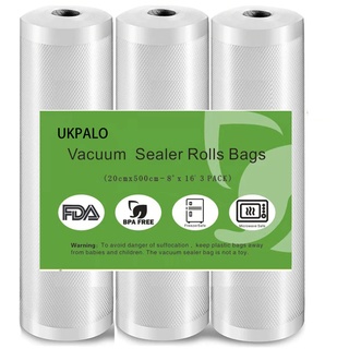 UKPALO Vakuumierfolie Beutelrollen zum Lebensmittel Vakuumverpacken,3 Packung 20cm x 5m Vakuumrollen,4 mm dick BPA-frei, ideal für Vac Seal Lagerung und Sous Vide Kochen