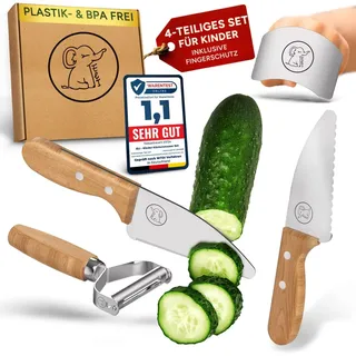 eliderelefant Kindermesser Set 7-tlg. Edelstahl mit Buchenholzgriffen