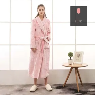 VewoTex Bademantel Flanell » langer Saunamantel mit Taschen und Kragen in Waffeloptik, M, Polyester, Taschen, Gürtel, » weicher Morgenmantel » Langbademantel rosa M