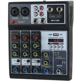 Audio DJ Mixer Soundboard Konsolensystem, F4Apro 4 Kanal 48V Phantomspeisung mit Bluetooth-USB-MP3-Stereo-Live-DJ-Studio-Streaming für professionelle Aufnahmepartys auf der KTV-Bühne