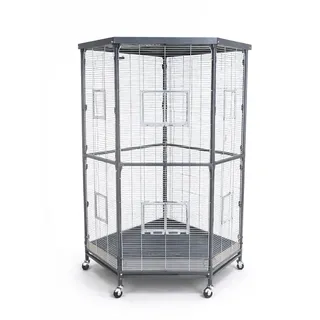 Montana Cages | Eck Voliere, Zimmervoliere, Käfig für Finken, Sittiche - Villa Esquina - Antik/Platinum | ca. 75 x 75 x 171