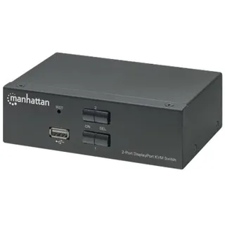 Manhattan DisplayPort 1.2 KVM Switch 2-Port, 4K@60Hz, USB-A/3.5mm Audio/Mic Conn