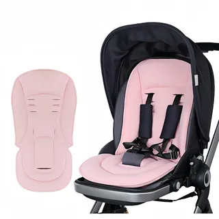 Buggy Sitzauflage aus Baumwolle, beidseitig verwendbar, universal für 99% Kinderwagen Modelle, atmungsaktiv & maschinenwaschbar, mit Rückenstütze (Pink)