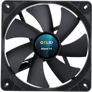 Gelid Solutions Silent 14, 140 mm Computer-Lüfter, Silent Series, schwarzer Gehäuselüfter, 140 mm, 3-poliger leiser Betrieb, 140 x 140 x 25 mm, RPM 1500, Gummi-Lüfterhalterung, Farbe: Schwarz