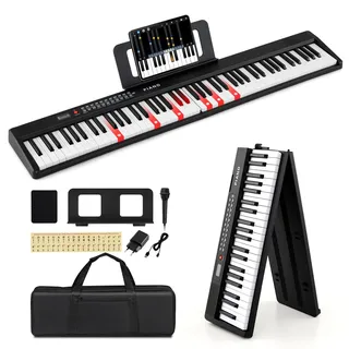 COSTWAY 88-Tasten Keyboard Piano, Faltbares Klavier, elektronisches Keyboard mit Split-Funktion & 3 Lernmodi & Sustain-Pedal, Digitalpiano tragbar mit Dual-Lautsprechern, MP3/USB/MIDI