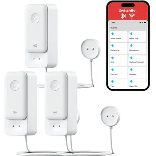 SwitchBot WLAN Wassermelder kein Hub erforderlich(nur 2.4G), Smart Wassersensor 100dB Einstellbarer Alarm & App-Benachrichtigung, IP67 wasserdicht, Wasserleck-Detektor für Zuhause mit 1m Sensorkabel