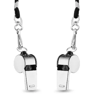 TK Gruppe Timo Klingler 2er Set Trillerpfeife aus Edelstahl mit Band - Pfeife für Schiedsrichter & Beamte - Whistle - Schiedsrichterpfeife für Kinder & Sportunterricht