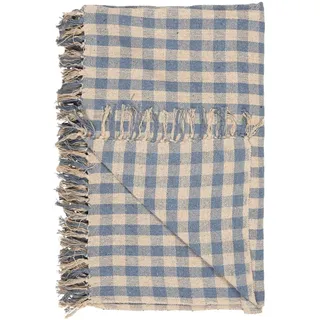IB Laursen Plaid aus reiner Baumwolle Natur, Hellblau,160 x 130 cm