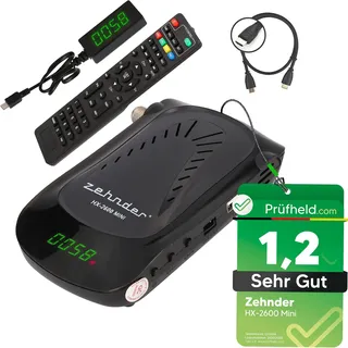 [ Test SEHR GUT, Note 1.2 *] Zehnder HX 2600 Mini Digital Sat Receiver HD + HDMI Kabel, mit Aufnahmefunktion, Satelliten HD-Receiver Satelliten-Receiver, für Satellitenschüssel Fernseher, HD fähig