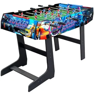 Sport1 Tischkicker platzsparend zusammenklappbar Tischkicker mit Beinen für den Innenbereich aus MDF Maße 121 x 61 x 85 cm Tischkicker mit 8 Schlaufenstangen, Punktezähler und Bällen im Innenbereich