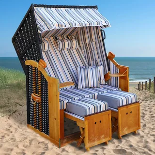 Strandkorb RÜGEN DELUXE grau/blau/olive gestreift