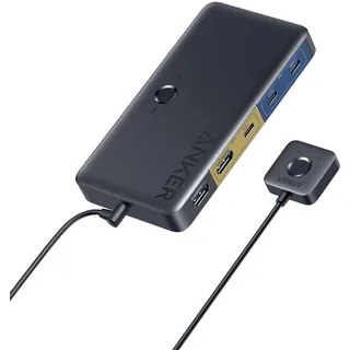 Anker USB 3.0 HDMI KVM-Switch, 5 USB 3.0-Ports, unterstützt 4K@60Hz, magnetische Knopfsteuerung, Ein-Klick-Umschaltung Laptop und Desktop, Für Dell, MacBook, iPad (Mit Kabel)