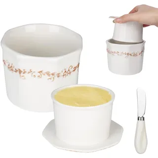Französische Butterdose Wassergekühlt, 280g Butterglocke Keramik, Butterdosen mit Wasserlinie und Buttermesser, für Frische und Streichfähige Butter