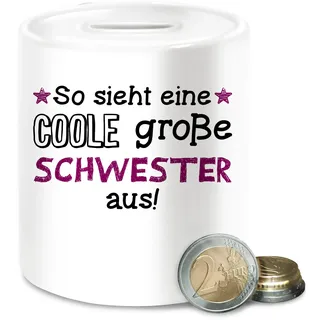 Spardose - Spardosen - So Sieht eine Coole große Schwester aus - Unisize - Weiß - Schwestern Beste gelddose Big Sister sis Grosse Geschenke Geschenk mit Namen grose größe für