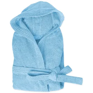 emmevi Frottee-Bademantel aus 100 % Baumwolle, einfarbig, weich, für Herren und Damen, Gürtel, Taschen, Kapuze, S, M, L, XL, XXL, Modell: Bademantel Frottee, Hellblau, M - M