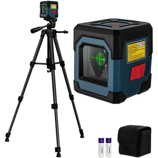 Laser Wasserwaage, RockSeed Kreuzlinienlaser mit Selbstnivellierung, Vertikale und Horizontale Linie, 360 Grad Drehbar, Tragetasche, Batterie Enthalten (Grüner Laser mit 102cm Eisenstativ)