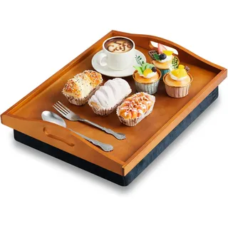 Tioncy Knietablett aus Bambus mit abnehmbarem Kissen, 42 x 33 cm, Knietablett mit Griffen, für Erwachsene, zum Essen in Liege, Frühstück, Einweihungsgeschenk, Vintage-Braun, 1 Stück