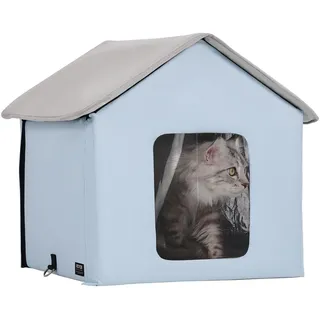 Vevor Katzenhütte 47x42x47 cm Katzenhaus Katzenhöhle aus 600D Oxford-Gewebe mit Beheiztem Kissen Temperaturerhöhung bis 20 °C Blau klein