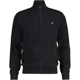 GANT Strickjacke Wolle, - EXTRAFINE LAMBSWOOL ZIP CARDIGAN, Stehkragen Anthrazit Melange 3XL,