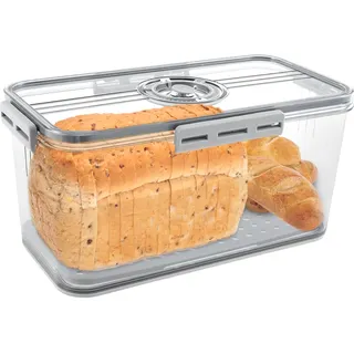 OROMYO Transparenter Brotbehälter, luftdicht, mit Zeitrekord, Aufbewahrungsbox, Brot, lange Aufbewahrung, für Brot, Toast, Gebäck, Kekse (Grau, 32,5 x 17,5 x 15,3 cm)