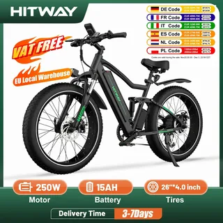 Hitway 26 "4,0 Fett reifen Elektro fahrrad, Elektro fahrrad mit 250Watt Motor 48V 15ah Lithium batterie, 7-Gang-Getriebe und Mountainbike