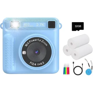 SpionProfi Kinder Sofortbildkamera Selfie Digitalkamera Haus Kamera Junge Mädchen Sofortbildkamera (48 MP, FULL HD 1080p Sofortbildkamera - Foto, Video, Musik, Spiele) blau