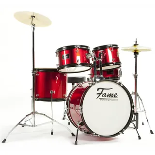 Fame 5 PC Drumset Red, Schlagzeug mit Bass Drum, Tom-Tom, Snare, Hardware und Hocker, inkl. Zubehör und Drumsticks