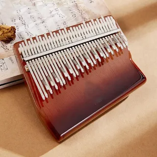 Kalimba Instrument 34 Tasten Holz Tragbar Komfortabler Griff, Daumenklavier Anfänger Musikliebhaber Fingerklavier Mit Noten Stimmungshämmer, Musikführer(Brown B)