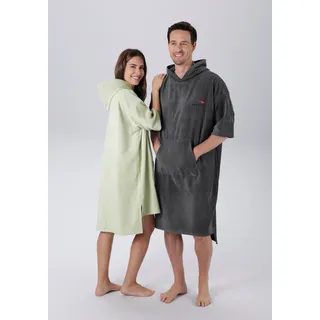 KangaROOS Badeponcho Summer, ideal für Sauna, Spa & im Urlaub, Damen & Herren, Midilänge, Frotteevelours, Kapuze, ohne, Surfponcho, mit Bauchtasche, 100% Baumwolle, Frottee grau S/M