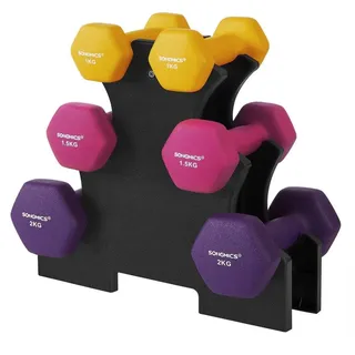 SONGMICS Hantel-Set 3 Paar, Aufbewahrung, Fitnessstudio, Krafttraining, rutschfeste Neopren-Beschichtung rosa