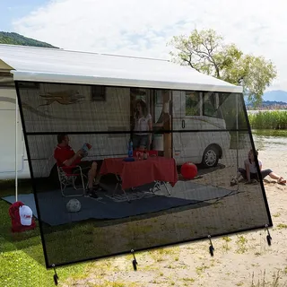 Seitenmarkise|Kann 87% Sonnenlicht Blockieren Wohnmobil View Blocker|RV Sonnenschirm+Kit|Reißverschluss RV Sonnenschirm|Winddicht, Sonnenschirm und Privatsphäre (Schwarz,2,46m x 3,35m)...