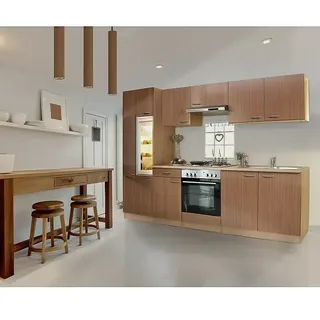 Respekta Küchenzeile KB270BBEBO Kiel  (Breite: 270 cm, Braun, Mit Elektrogeräten)