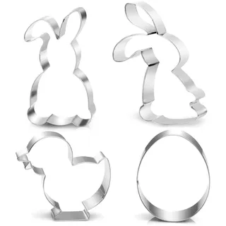 Ausstechformen Ostern, Ausstecher Groß Ostern, Plätzchenausstecher Groß Osterausstecher, 4 Stück Cookie Cutter Ostern Set, Keksausstecher Ostern Kinder, Keksformen fur Hase, Ei, Küken
