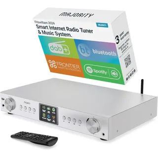 Radio DAB Plus Internetradio WLAN Tuner | DAB+ Internet Radio Receiver | Empfänger für Stereoanlage | Internetradio Adapter HiFi-Tuner mit Spotify Connect & Podcasts | MAJORITY Fitzwilliam (Silber)