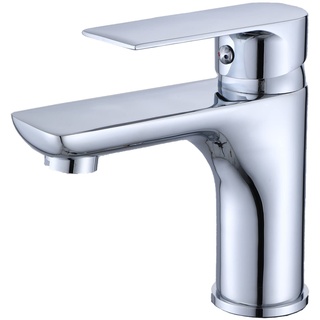 ZXC Niederdruck Waschtischarmatur, moderne Einhand Bad Armatur für das Waschbecken komplett verchromt, Silber