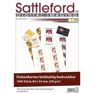 Sattleford Visitenkarten Papier: 1.000 Visitenkarten, microperforiert, Inkjet & Laser, 250g/m2, 85 x 54 (Visitenkarten Papier perforiert, Visitenkarten-Papier für Drucker, Vorgestanzte)