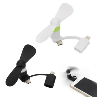 Rakiuty 2 in 1 Mini-Handy-Ventilator, Mini-Handy-Lüfter, USB Ventilator Klein Leise,2 Stücke 2-in-1-Lüfter für i-Phone -Telefone und Type-C-Telefone, Schwarz+Weiß