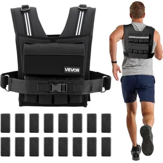 Vevor Verstellbare Gewichtsweste mit 16 Gewichtsblöcken à 0,95 kg, Trainingsweste mit Schulterpolstern und Reflexstreifen, Gewichtsweste für Krafttraining, Joggen, Fitness und Workouts Outdoor
